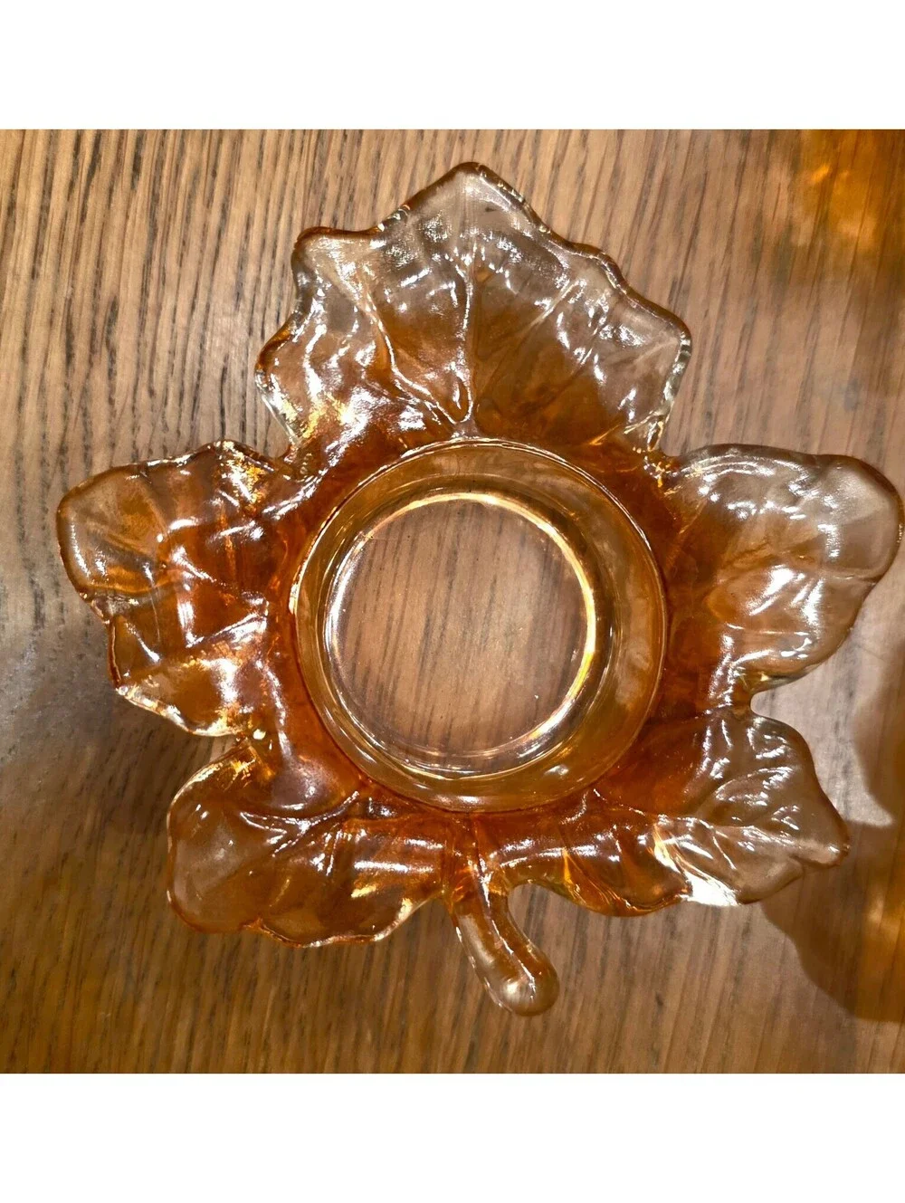 Vintage Amber Glass Leaf Candle Holders Set of 3 Fall decor
